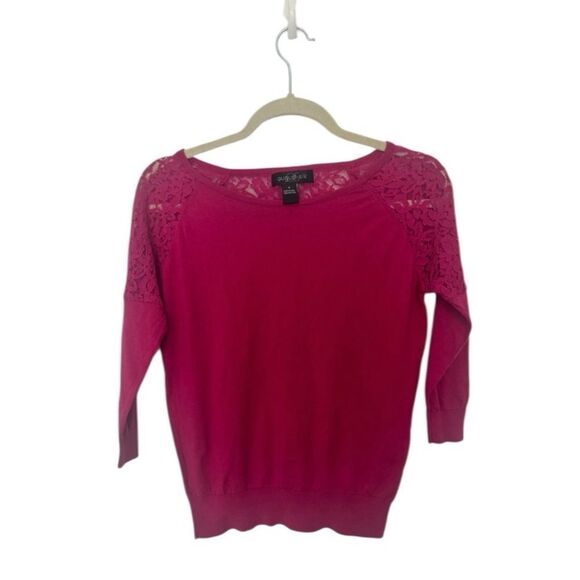 August Silk SZ S pink lace sweater - Picture 1 of 4